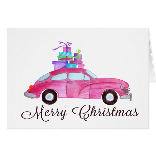 Frohe Weihnachts-Klassik Car Watercolor (Vorderseite (Horizontal))