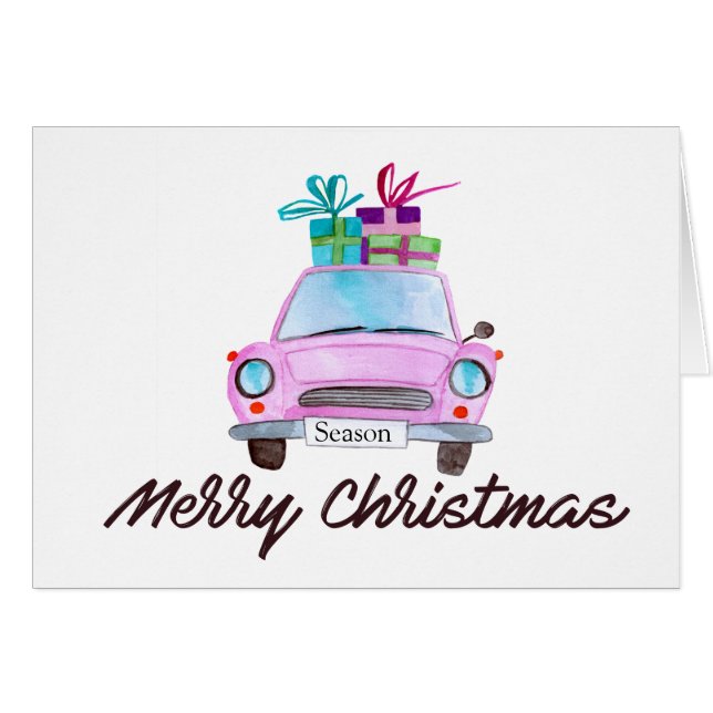 Frohe Weihnachts-Klassik Car Watercolor (Vorderseite (Horizontal))