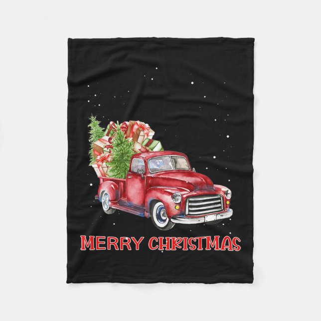 Frohe Weihnachts Klik Red Truck Tree Familie Weihn Fleecedecke (Vorderseite)