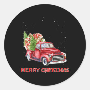 Frohe Weihnachts Klik Red Truck Tree Familie Weihn Runder Aufkleber