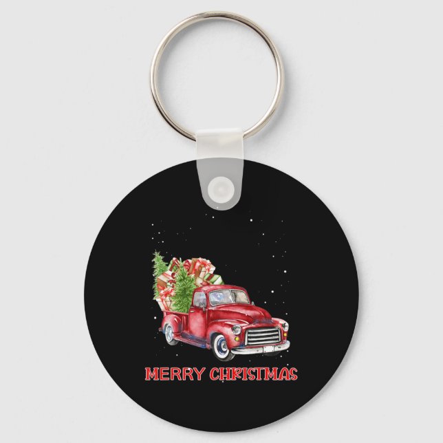 Frohe Weihnachts Klik Red Truck Tree Familie Weihn Schlüsselanhänger (Vorderseite)
