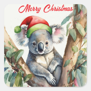 Frohe Weihnachts-Koala in Gumtree Quadratischer Aufkleber