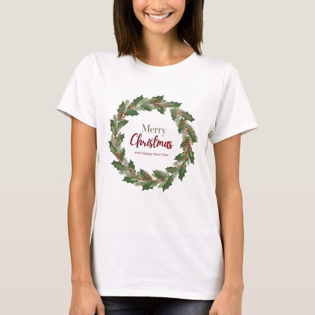 Frohe Weihnachts-Kranz-T - Shirt für Frauen (Vorderseite)