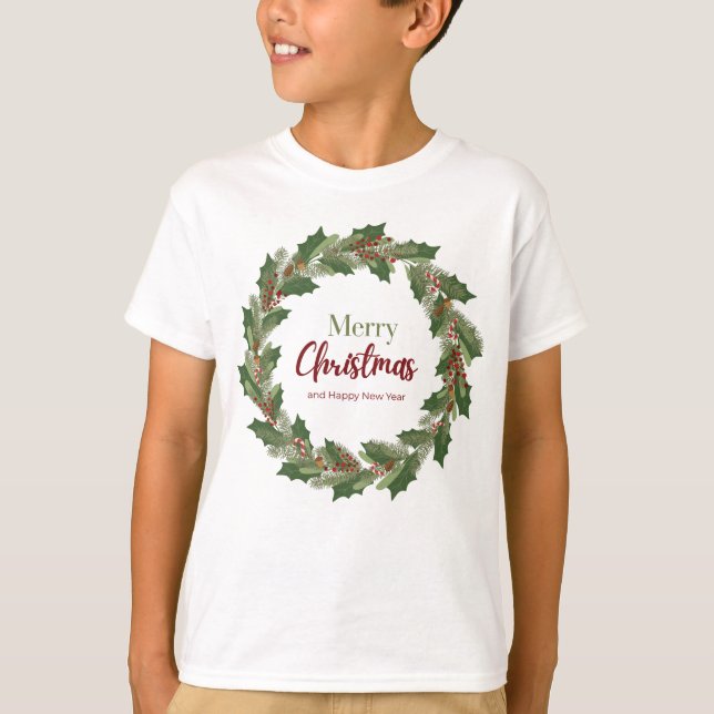 Frohe Weihnachts-Kranz-T - Shirt für Kind (Vorderseite)