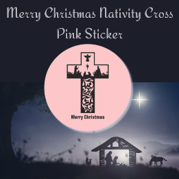 Frohe Weihnachts-Krippe rosa Runder Aufkleber