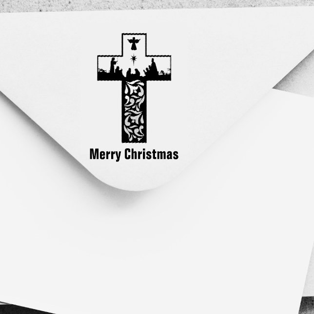 Frohe Weihnachts-Krippe-Silhouette Permastempel (Merry Christmas Nativity Cross Silhouette Self-inking Stamp)