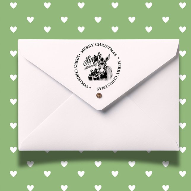 Frohe Weihnachts Land Donkey Thema Permastempel (Celebrate the season with a Merry Christmas Country Donkey self-inking stamp)