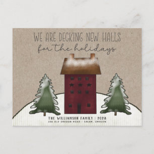 Frohe Weihnachts Land Saltbox Bäume Neue Zuhause Postkarte