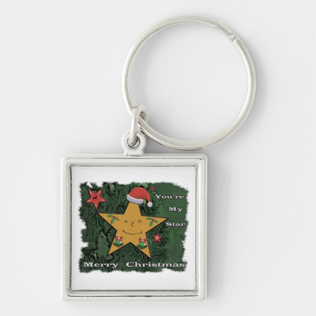 Frohe Weihnachts-Lebkuchenstar Schlüsselanhänger (Vorne)