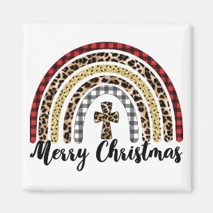 Frohe Weihnachts-Leopard Print Cross Magnet