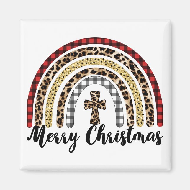 Frohe Weihnachts-Leopard Print Cross Magnet (Vorne)