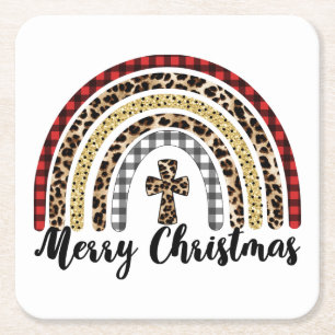 Frohe Weihnachts-Leopard Print Cross Rechteckiger Pappuntersetzer