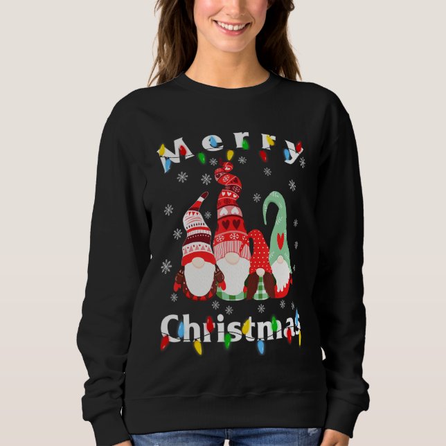 Frohe Weihnachts Licht Gnome Pajamas Sweatshirt (Vorderseite)