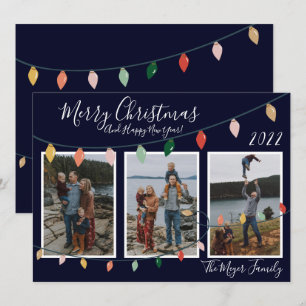 Frohe Weihnachts-Lichter Mitternacht Blue Foto Feiertagskarte