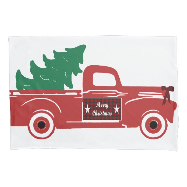 Frohe Weihnachts-Lieferwagen und Baum Kissenbezug (Vorderseite)