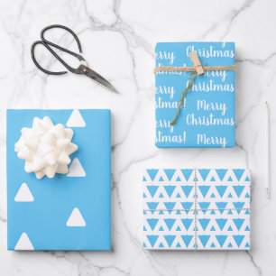 Frohe Weihnachts-Light Blue Triangle Geschenkpapier Set