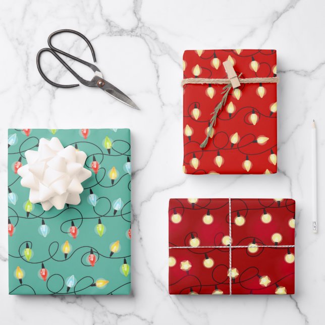 Frohe Weihnachts Light Garland Geschenkpapier Set (Vorderseite)