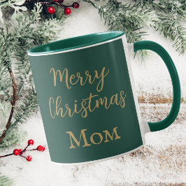 Frohe Weihnachts-Mama Grün und Gold-Script Tasse