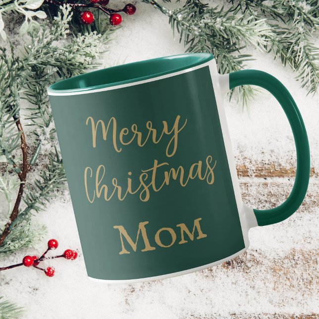 Frohe Weihnachts-Mama Grün und Gold-Script Tasse (Von Creator hochgeladen)