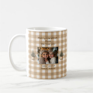 Frohe Weihnachts-Mama Rustic Brown Gingham Foto Kaffeetasse
