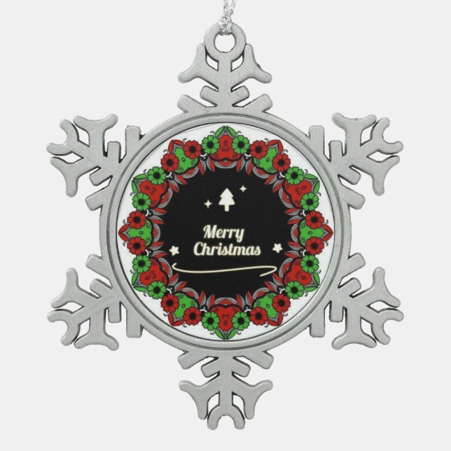 Frohe Weihnachts-Mandala-Designs Schneeflocken Zinn-Ornament (Vorderseite)