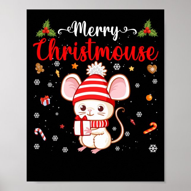 Frohe Weihnachts-Maus-Weihnachtsmannmütze Poster (Vorne)