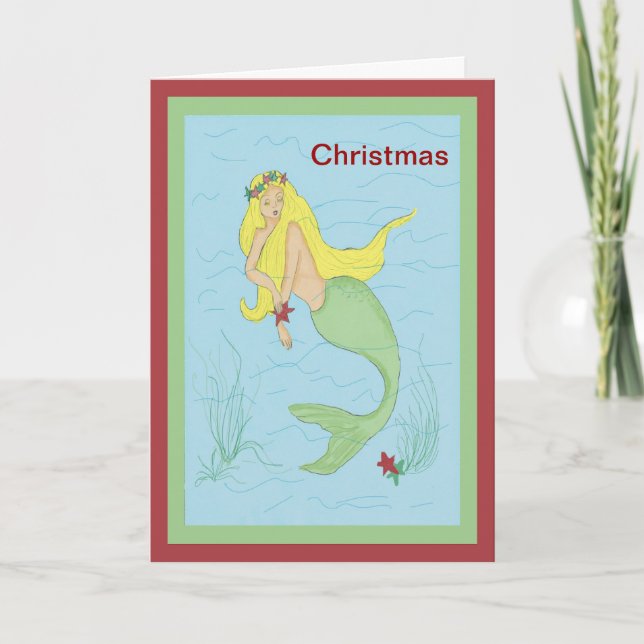 Frohe Weihnachts-Mermaid-Karte Feiertagskarte (Vorderseite)
