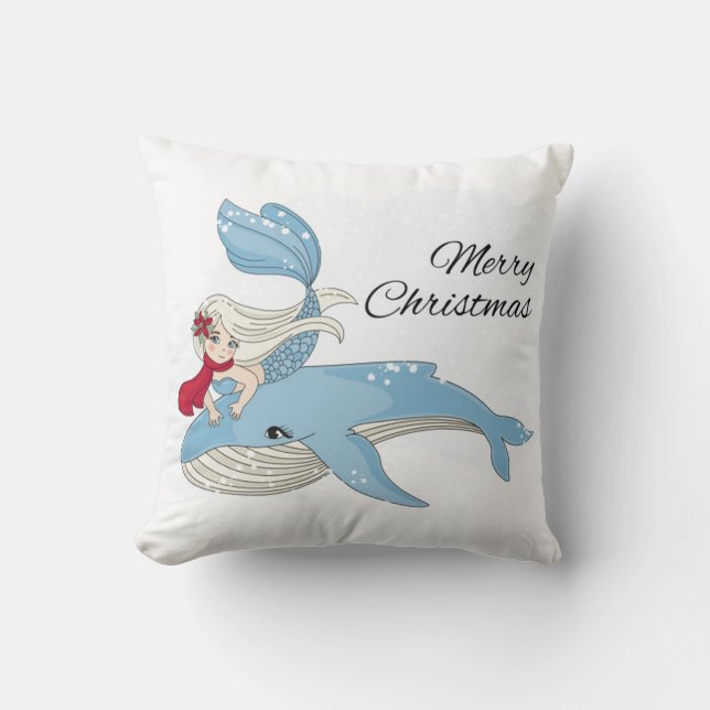 Frohe Weihnachts-Mermaid und Whale Kissen (Vorderseite)