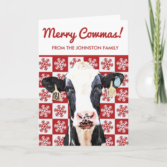 Frohe Weihnachts-Milchkühe Holstein Farm Snowflake Karte (Vorderseite)