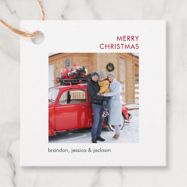 Frohe Weihnachts-Minimal-Foto Geschenkanhänger (Vorderseite)