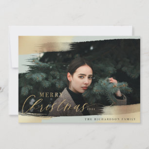 Frohe Weihnachts-Minze Grün & Gold Foil Brush Foto Feiertagskarte