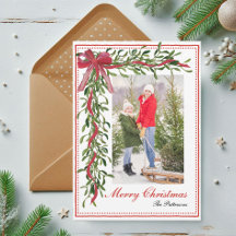 Frohe Weihnachts-Mistletoe Red Bow Family Foto