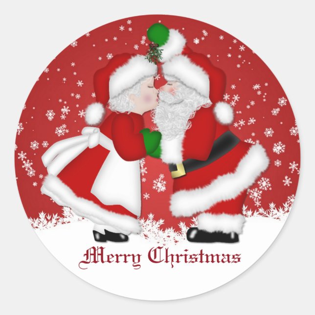 Frohe Weihnachts-Mistletoe-Santa-Stickers Runder Aufkleber (Vorderseite)