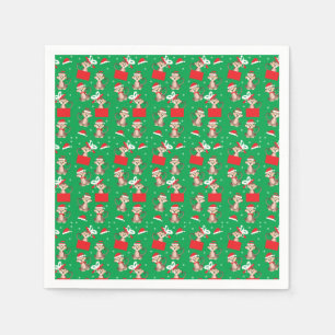 Frohe Weihnachts Monkey Pattern Elf Santa Red Serviette