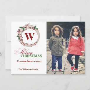 Frohe Weihnachts Monogram Familienfoto-Karte Feiertagskarte