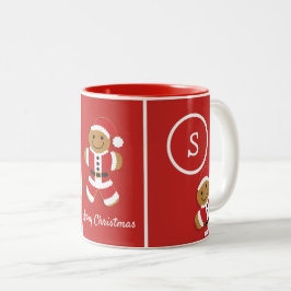 Frohe Weihnachts Monogram Gingerbread Santa Red Zweifarbige Tasse