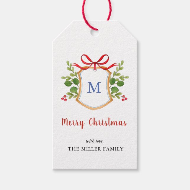 Frohe Weihnachts Monogram Wappen Holiday Geschenkanhänger (Vorderseite)
