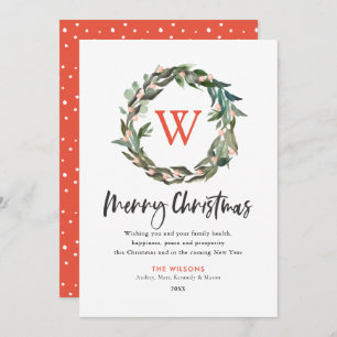 Frohe Weihnachts Monogram Wreath Holiday Card Einladung