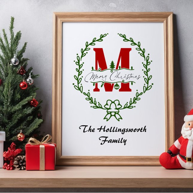 Frohe Weihnachts Monogram Wreath Personalize Poster (Von Creator hochgeladen)