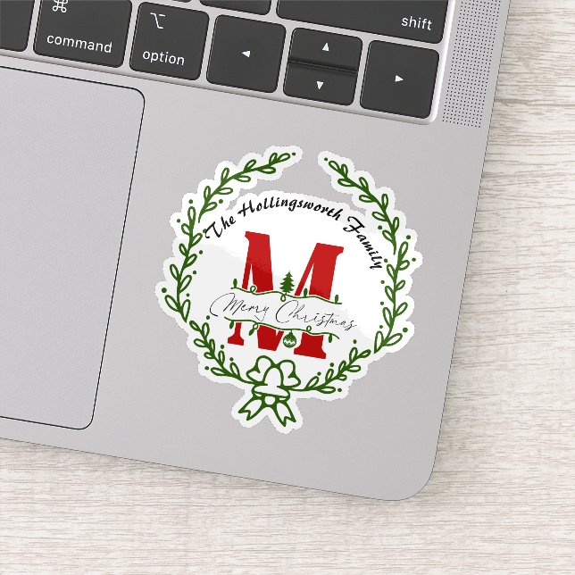 Frohe Weihnachts Monogram Wreath Vinyl Sticker (Detail)