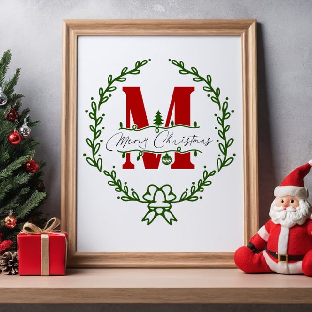 Frohe Weihnachts Monogram Wreath Wall Art Poster (Von Creator hochgeladen)