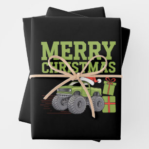 Frohe Weihnachts Monster Truck Kleinkind Boys Xmas Geschenkpapier Set
