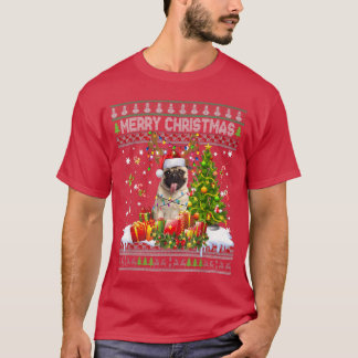 Frohe Weihnachts-Mops Dog Santa Xmas Tree Lights U T-Shirt
