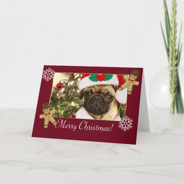 Frohe Weihnachts-Mops Feiertagskarte (Vorderseite)