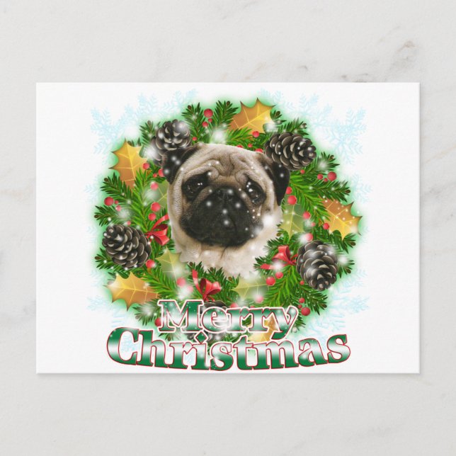 Frohe Weihnachts-Mops Feiertagspostkarte (Vorderseite)