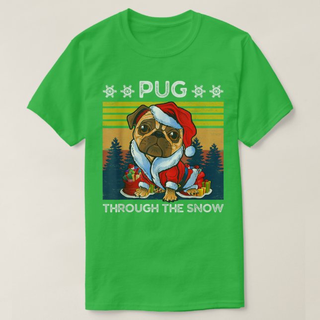 Frohe Weihnachts-Mops Hund durch den Schnee Männer T-Shirt (Design vorne)