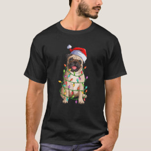 Frohe Weihnachts-Mops Hund in Weihnachtsmannmütze T-Shirt