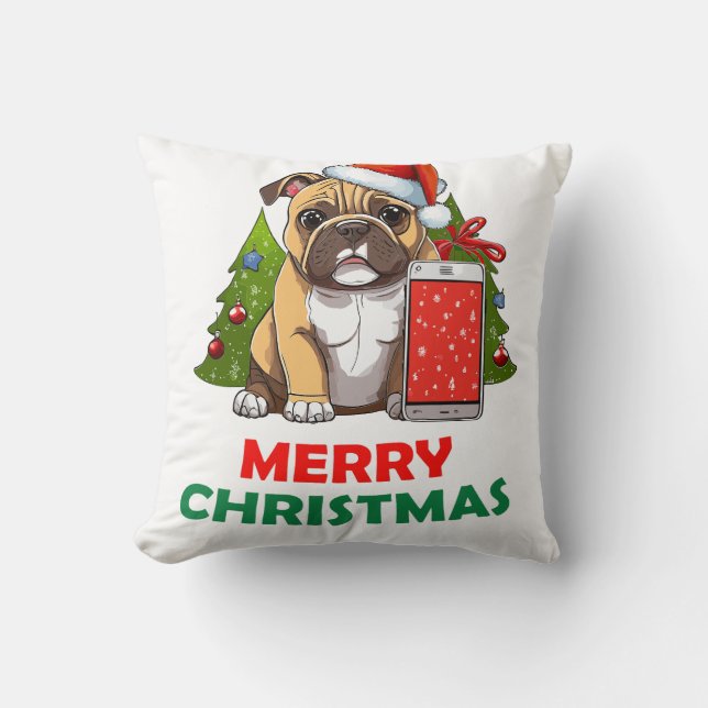 Frohe Weihnachts-Mops Hund Kissen (Vorderseite)
