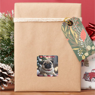 Frohe Weihnachts-Mops Hunde Aufkleber