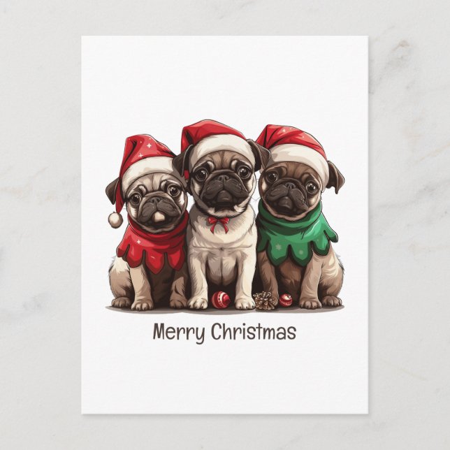 Frohe Weihnachts-Mops-Hunde Postkarte (Vorderseite)